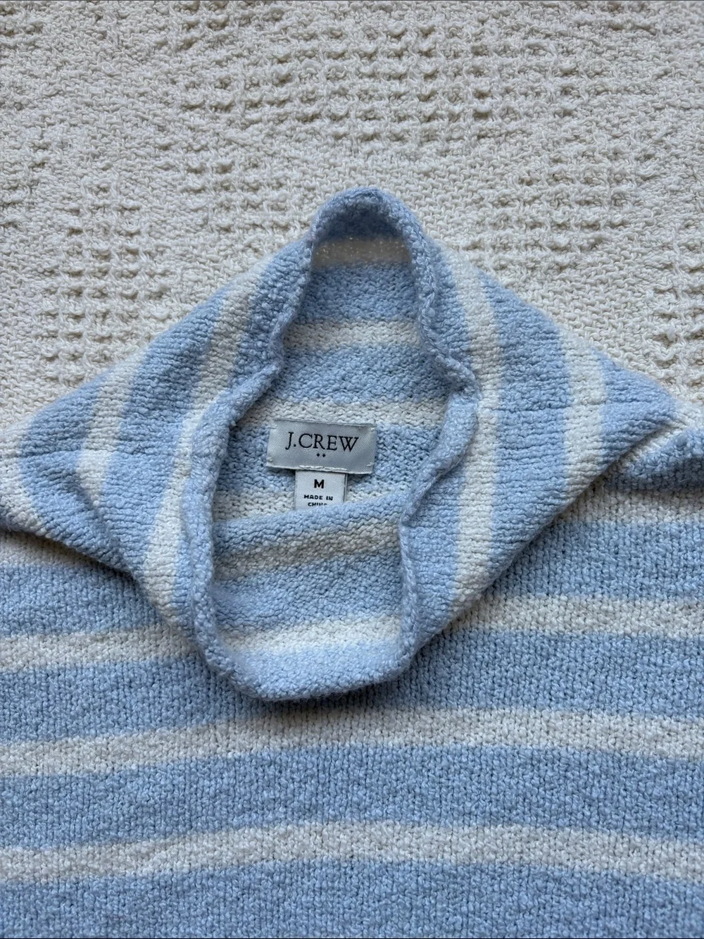 J. Crew Women’s Pale Blue and Cream Striped Turtleneck Sweater